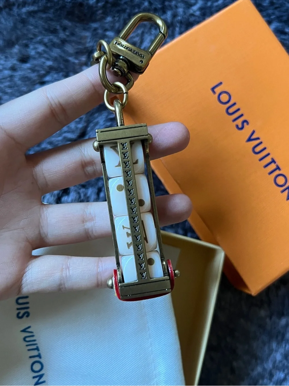 Vintage Louis Vuitton Brass and White dice love Key Charm Keychain gift